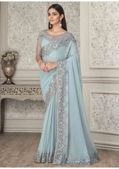 Sky Blue Georgette Designer Saree